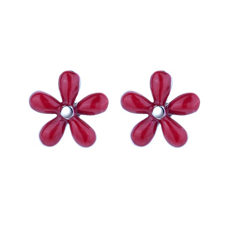 

High Quality Epoxy Jewelry Flower 925 Sterling Silver Red Earring, Black, red