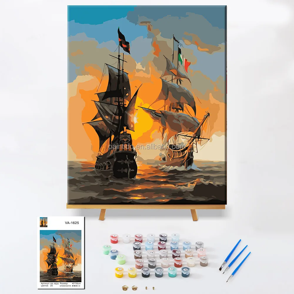 

Paintido original framed wall art home decor vessel golden sunset oil painting set