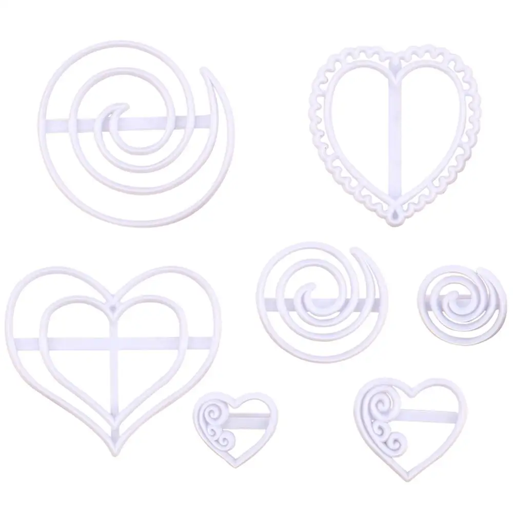 

7pcs/set Plastic Cake Fondant Embossing Lace Molds Hearts Shape Cookie Cutters Tools Biscuit Stamp