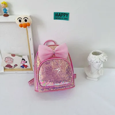 

Wholesale Waterproof Kindergarten kids school bag Butterfly cartoon girls bookbag Glitter PU cute backpack For kids, 7 colors