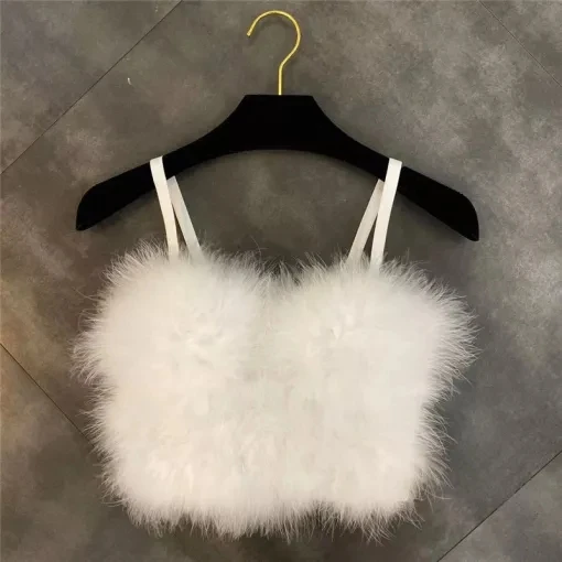 

A3701 new arrived wholesale fur top black white fashion women strap top instock
