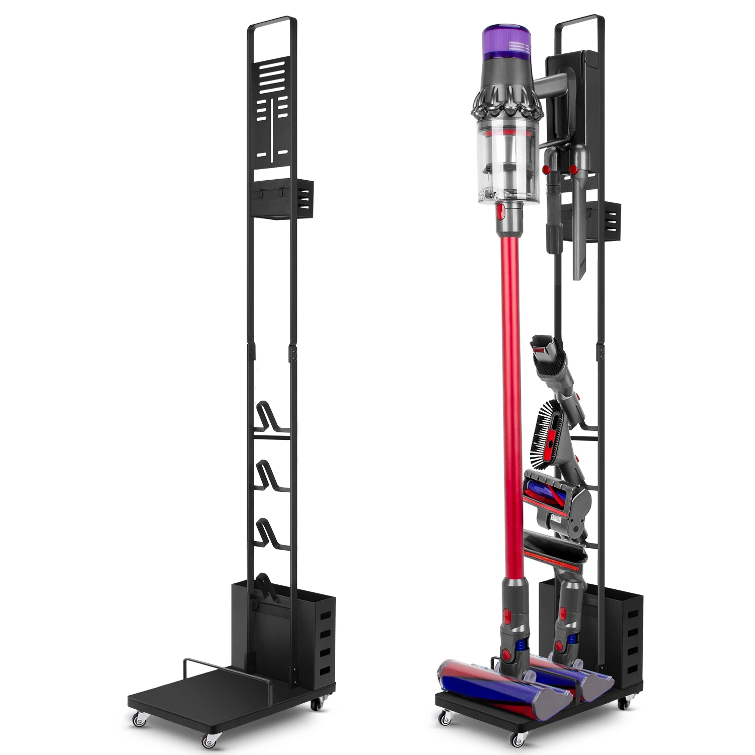 

Vacuum Cleaner Rack Home Metal Iron Stand No Drilling Vacuum Cleaner Hanging Rack With wheels and storage basket, White,black