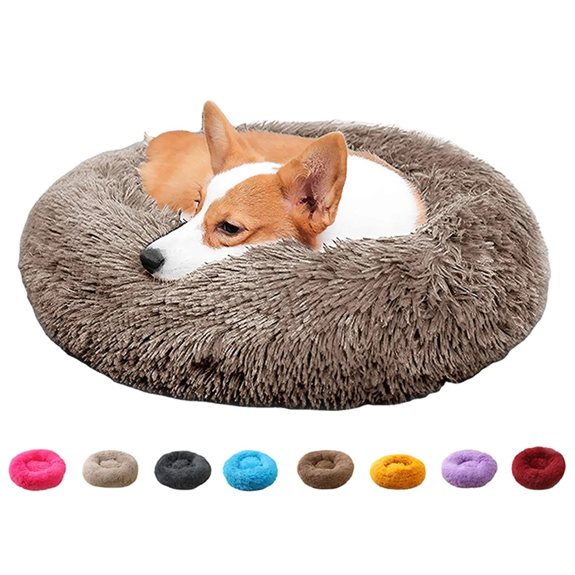 

Faux Fur Ultra Soft Washable Dog Cushion Cat Bed Pet Beds, Washable Plush Round Luxury Dog Bed