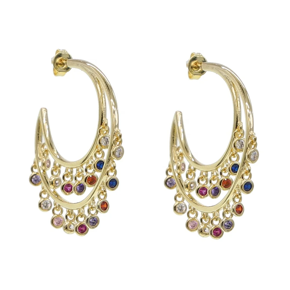 

Moon shape earring with round cz dots fashion women jewelry 2021 Christmas gift Gold gorgeous earrings