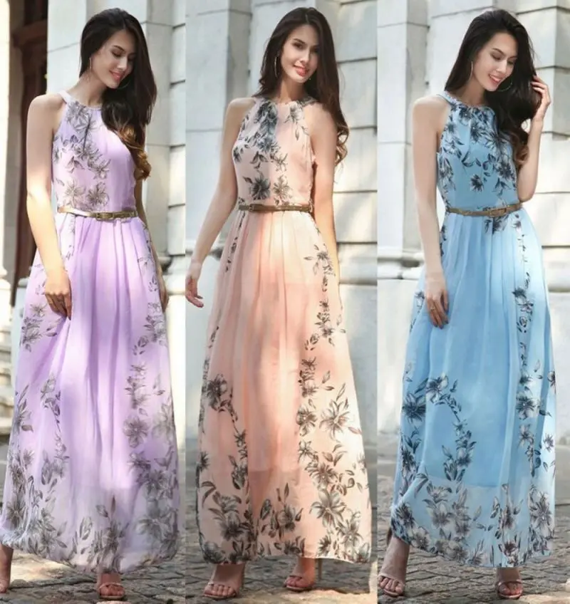 

2022 spring and summer printed women's sleeveless collage long skirt casual wear factory direct selling and cheap wholesale, Picture color