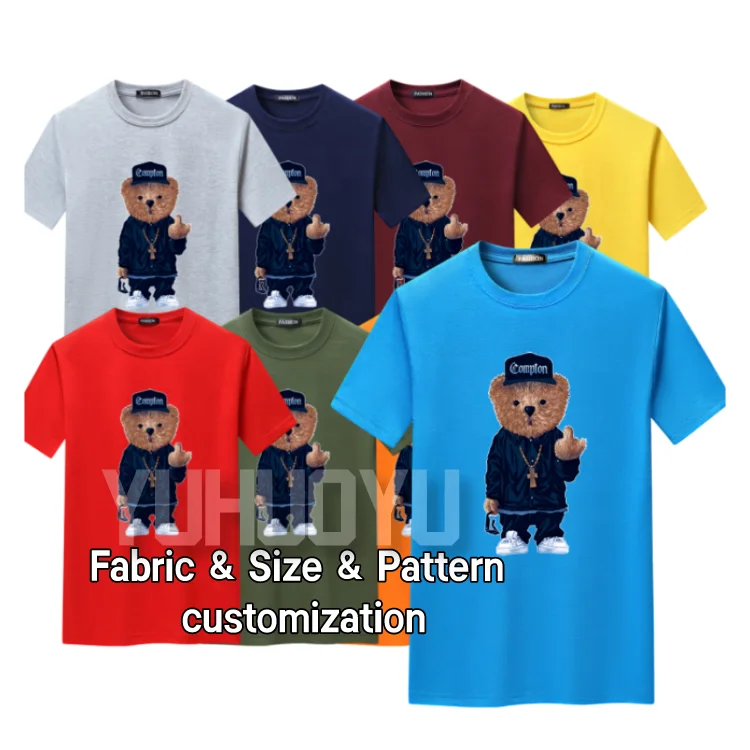 

Custom pattern Cotton Men Graphic T-shirts Men S Clothing Shirt Fashion High Street Cheap Oversized Bear Print Cartoon T Shirt, As pic