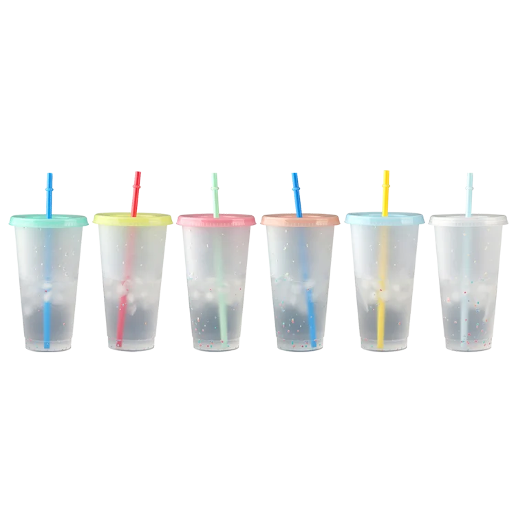 

Confetti clear to 24oz pp cold color changing reusable plastic cup Magic Tumblers Birthday Gifts, Customized color plastic pp cup