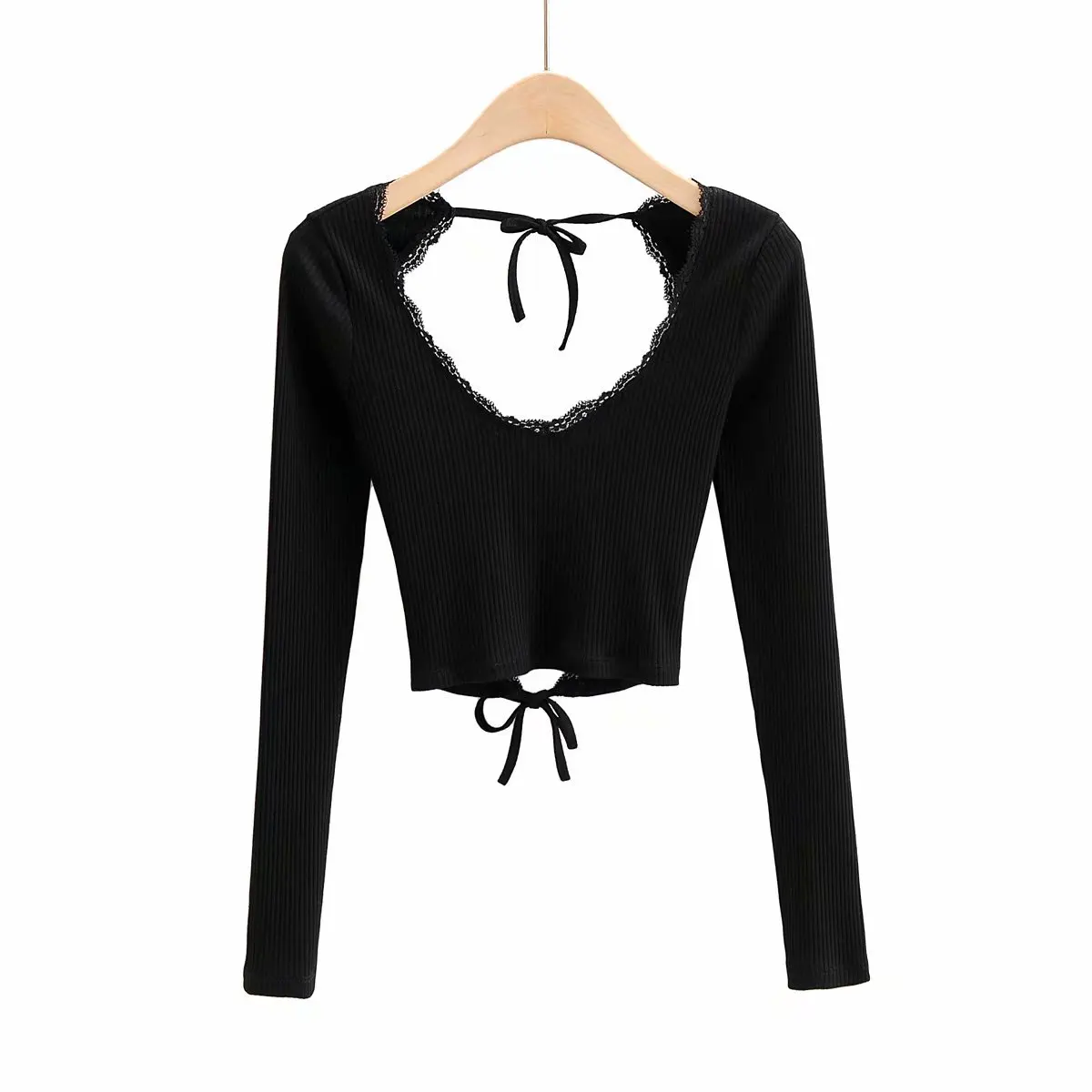 

S2517C 2021 New arrival black sexy solid color backless long sleeve slim blouse women tank tops, As picture shown or customized following customer design