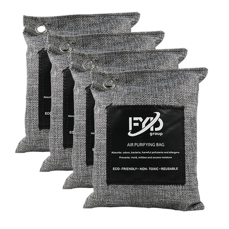 

4 pack 200g Bamboo Charcoal Air Purifying Bags Odor Absorber Natural Bamboo Charcoal Bags, Green