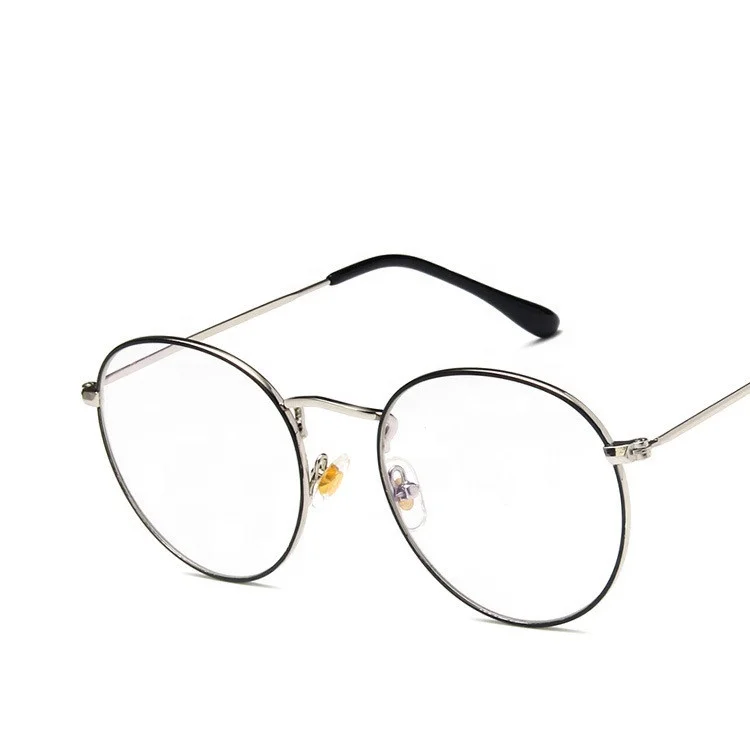 

Wholesale custom logo metal round frame eyeglasses spring hinge plain spectacles vogue anti blue light glasses frame, Mix color or custom colors