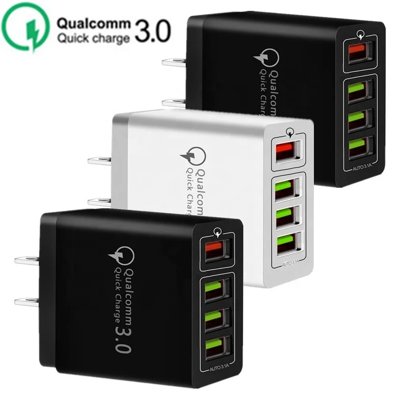 

30W 4 Ports QC3.0 Wall Charger Quick Charger Auto Power Adapter For Iphone Samsung Tablet Pc Mp3, 8 colors