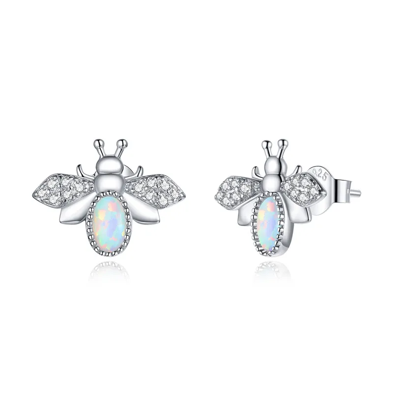 

SCE1021 Lovely bees jewelry 925 sterling silver opal earrings