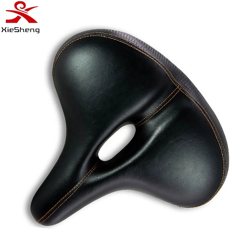 

Oversized Bike Saddle Leather Wearable Breathable Comfortable Silica Gel Shockproof Cycling Seat Road Bicycle Cushion, Black+brown