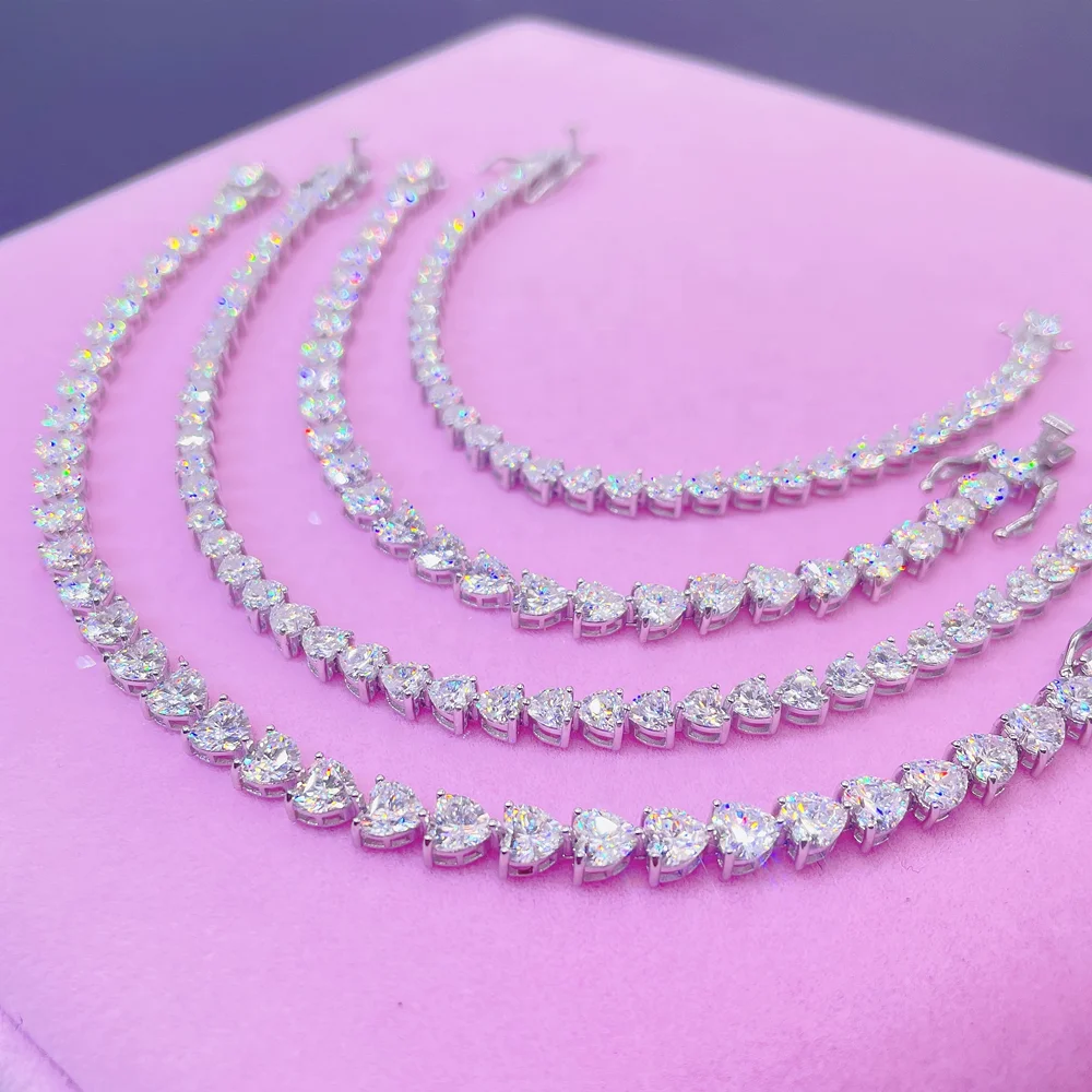 

wholesale 925 sterling silver vvs moissanite heart shape tennis bracelet heart charm tennis bracelet