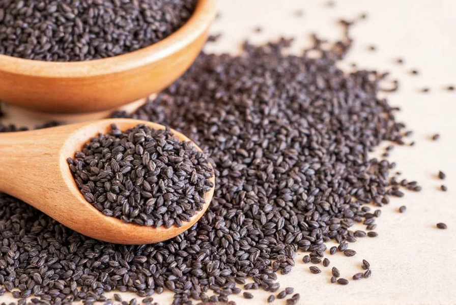 Spice jars containing black seeds and other spices