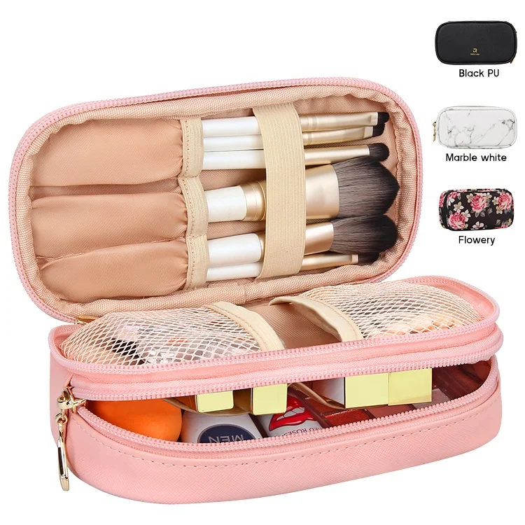 

Relavel Small Pink Portable Compact 2 Layers Nylon Travel Makeup Cosmetic Pouch Bag for Girls