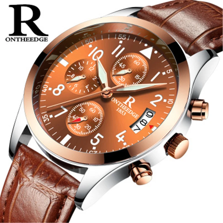 

Ontheedge 028 P Sport Watches Men Luxury Brand Waterproof Genuine Leather Wristwatch Male Military Clock Man Quartz Watch