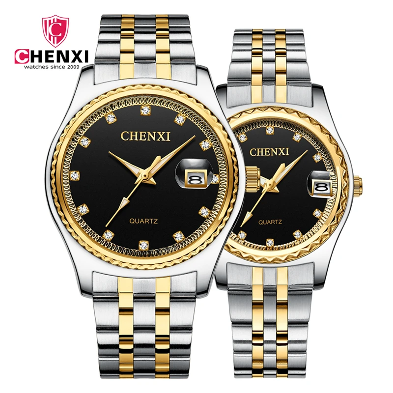 

CHENXI Brand Watch New Fashion Men Women Gold Quartz Wrist Watch Steel Waterproof Couples Calendar Watches Husband Wife Gift