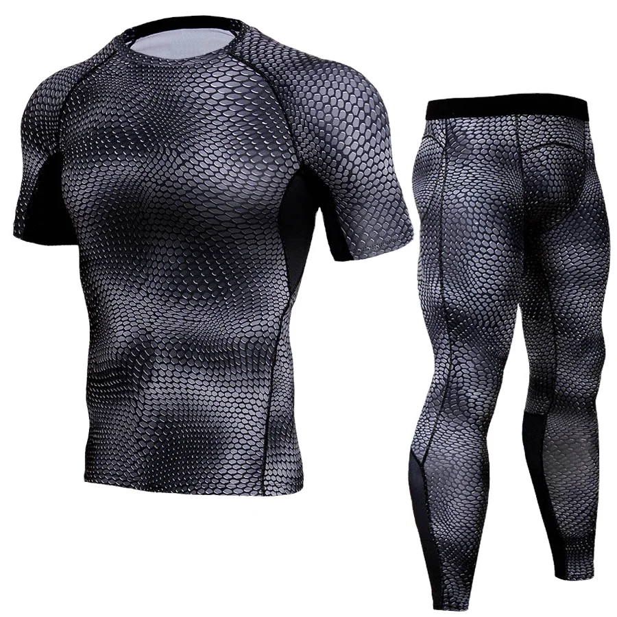 

New quick-dry suit snake print men's fitness suit breathable running long sleeve tights