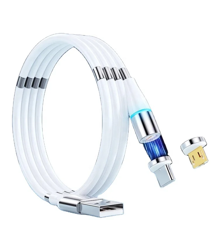 

540 magnetic rotating type c otg android phone mi data cable fast charging cabo magnetico 2m usb cables for iphones, White/black