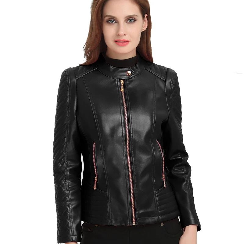 

custom casual slim PU leather jackets ladies fashion clothes women blouse top