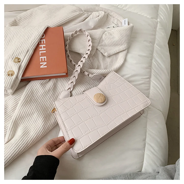 

2021 new female purses and handbags pu leather alligator pattern shoulder bag, White,black,khaki,brown