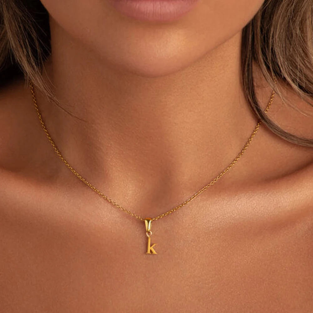 

Customized Minimalist Jewelry Stainless Steel Gold Plated 26 Letters Lowercase Initial Fine Chain Necklace