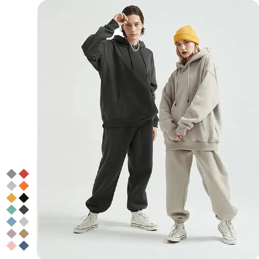 

Multicolor 330G men plain hoodies and sweatpants sets unisex cotton fleece french terry mens custom hoodie set, Picture shows