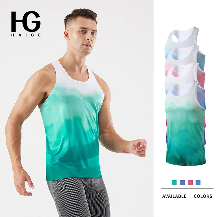 4 Colors Tie-dye Summer Vest Mens  Fitness Running Training Leisure Polyester Breathable Gym Men's Sports Vest