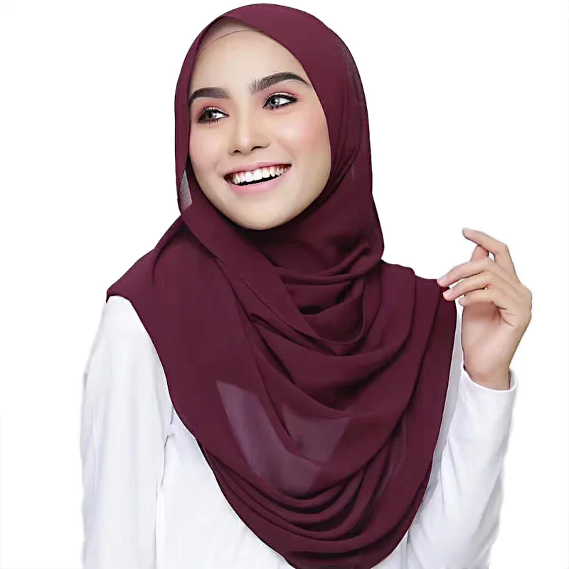 

Muslim Pure Color Turban Premium Pearl Chiffon Simple Atmosphere Islamic Clothing Hijab, As picture