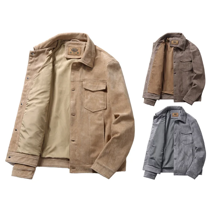 

Men's Work Wear Casual Military Canvas Lapel Suede Jacket, Black or customized color