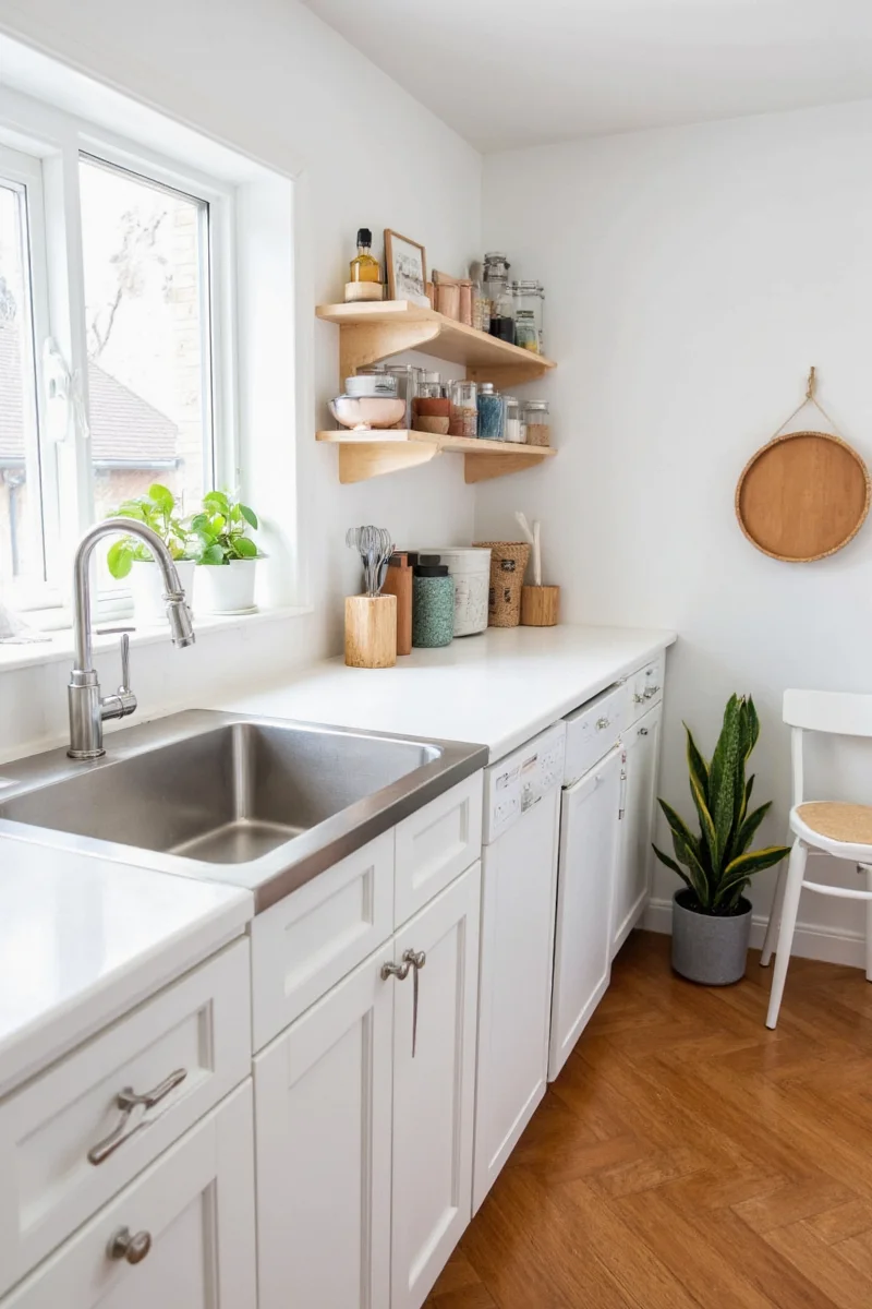 Mirrored backsplash in small kitchen