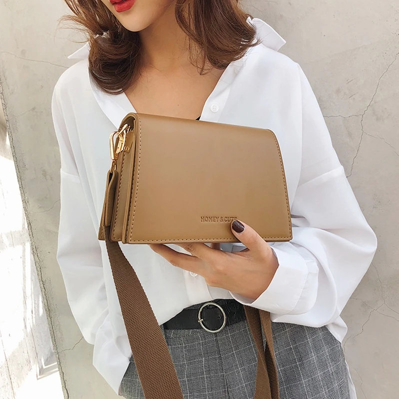 

XP1113 Girls s 2020 new custom retro solid color small square temperament shoulder diagonal wide shoulder strap small