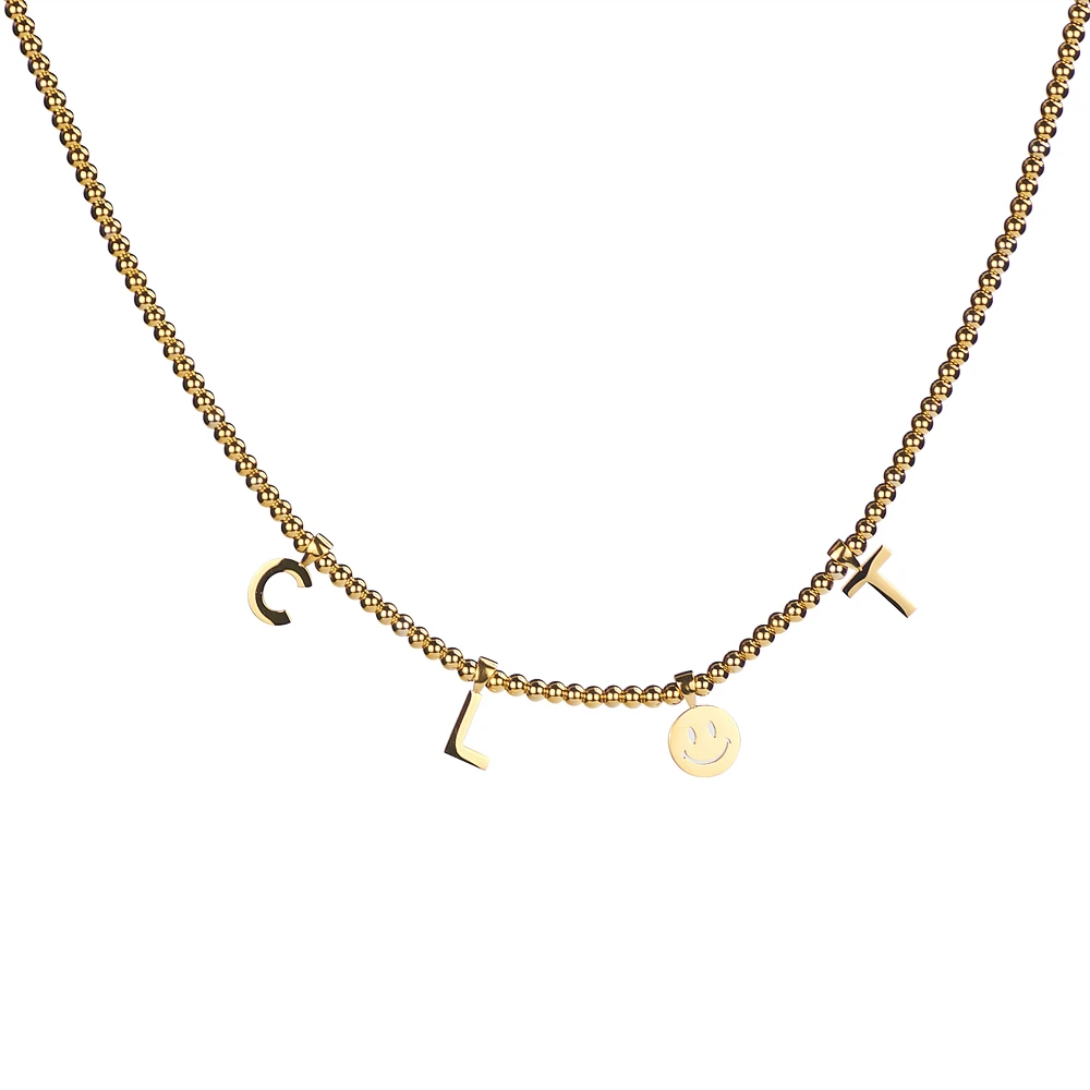 

Clot Letters Hip Hop Couple Happy Face Pendant Smiley Coin Necklace Stainless Steel 18K Gold Plating Jewelry