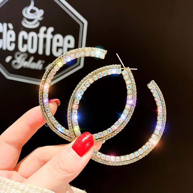 

Rhinestone C hoop ear ring jewelry earrings popular exaggerated personality fashion hoop earrings