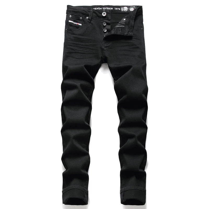 

AIPA Summer Men's Denim Jeans String Pants Pure Black Simple Fashion Rope Fastened Jeans Youth Trousers Square Pocket, Customized color