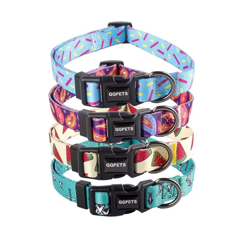 

Personalized Colorful Printed Dog Collar With Leash Nylon Custom Pet Collar