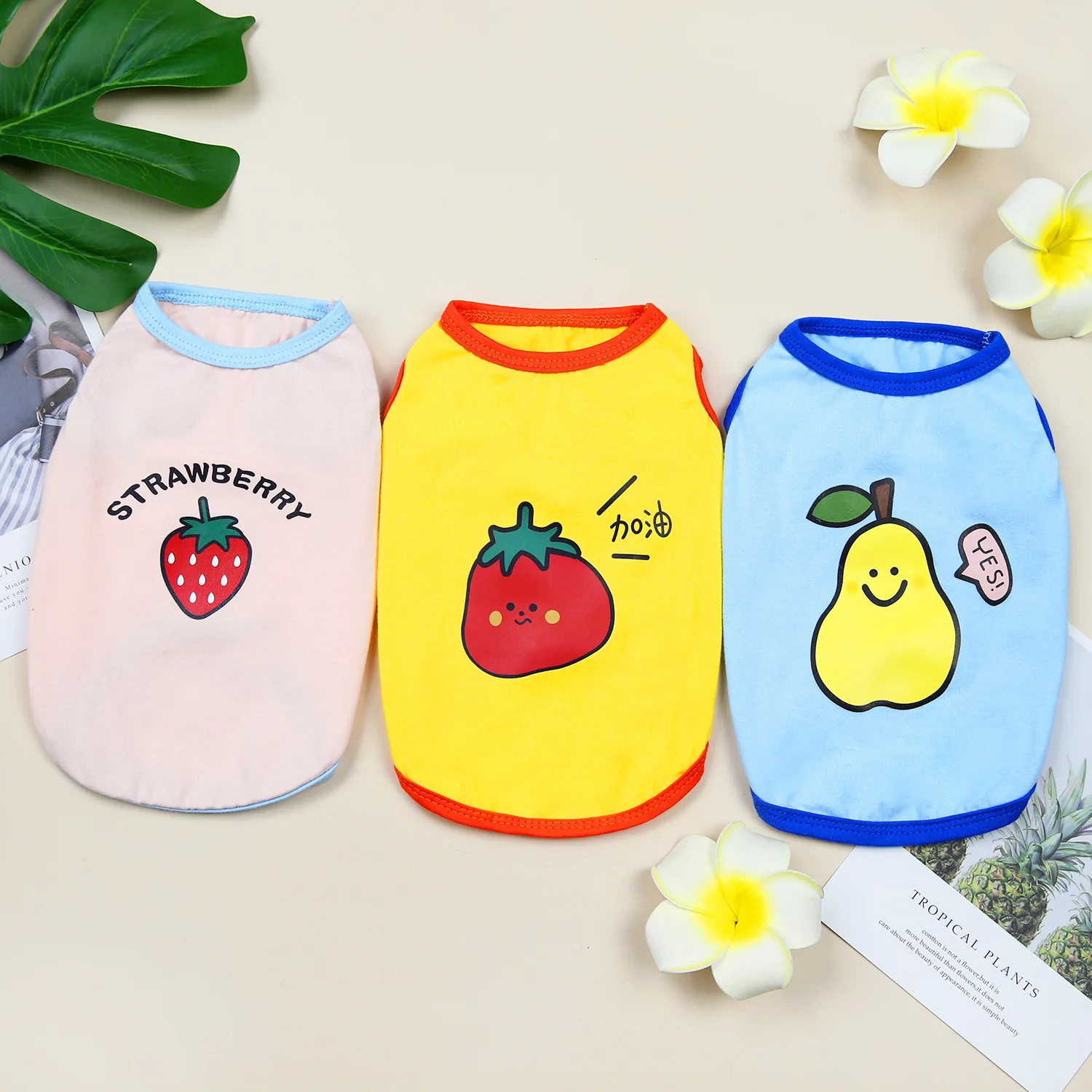 

Hot Popular Comfortable Cotton Material Dog Shirt Pet Fruit Summer Vest, Blue