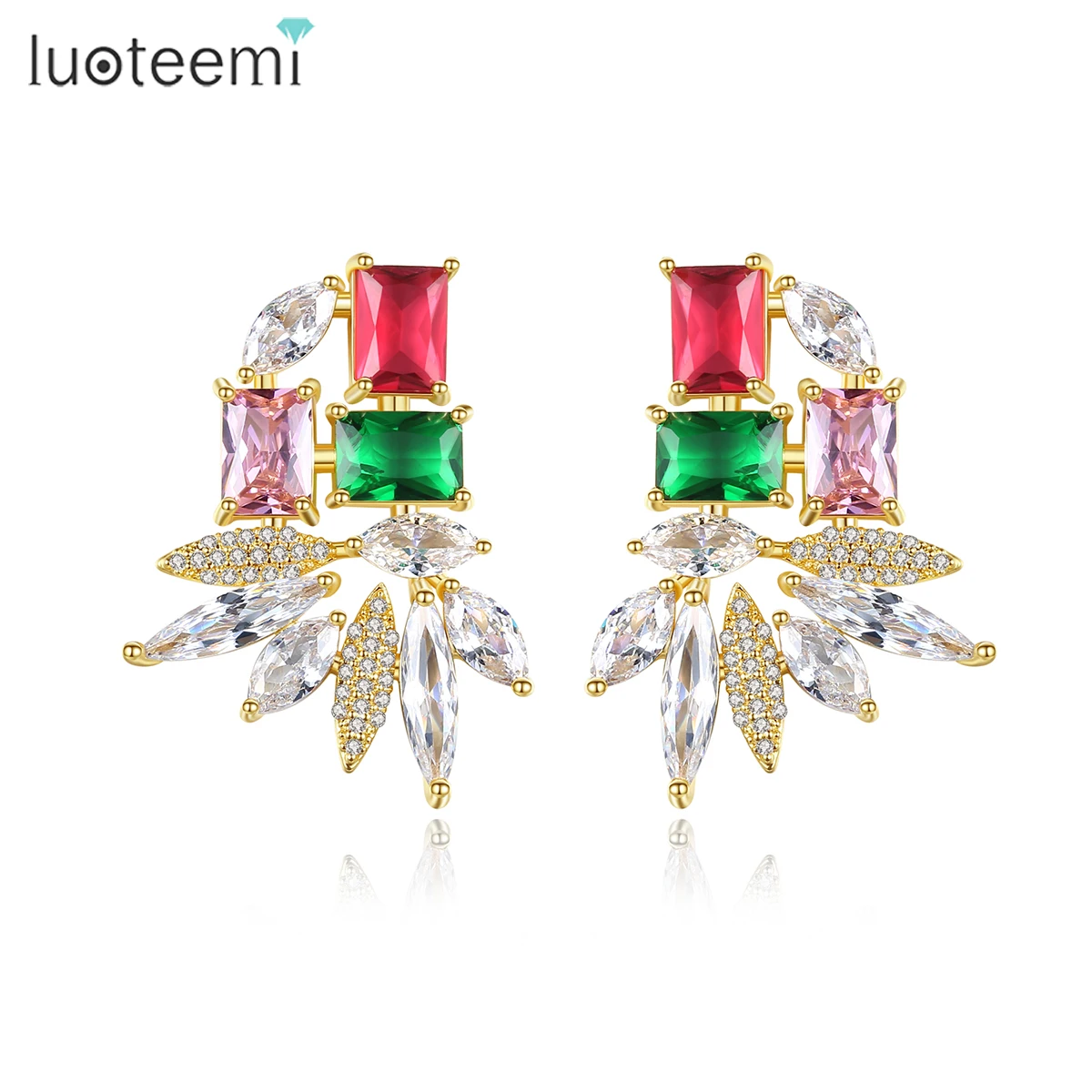 

LUOTEEMI Large Rhinestone Earrings Colorful Mulitiple A AA Cubic ZIrcon Earrings Stud Earrings for Women Wholesale