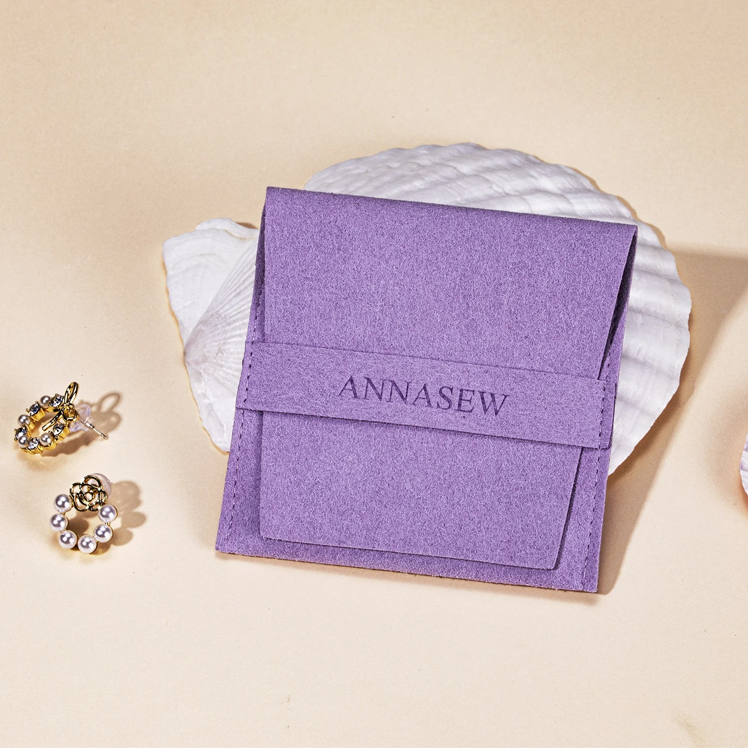 

AnnaSew Low MOQ pieces Customized Logo Purple Ring Pouch Jewelry Bags Microfiber Suede Linen Packing Bag for Jewelry, Accept customized color