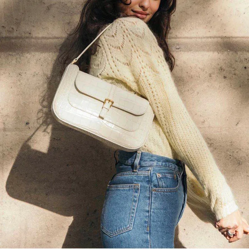 

Genuine Leather Women Baguette Bag Underarm Retro Shoulder Bag