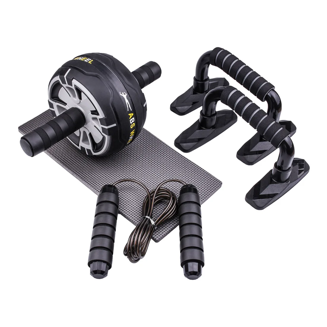 

Abdominal Core Training Push-Up Bar Jump Rope and Knee Pad 4-in-1 AB Wheel Roller Kit Home Gym Workout, Picture