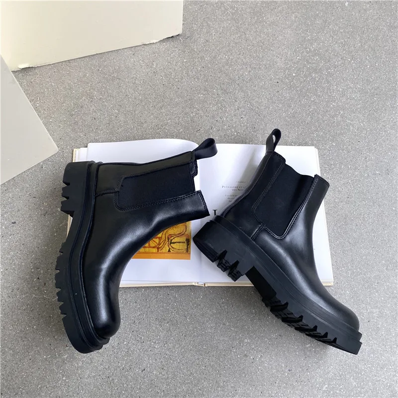 

Fashion Girl Ladies Casual Shoes Flat Black pu Women Leather Ankle Boots Shoes, Black/customize