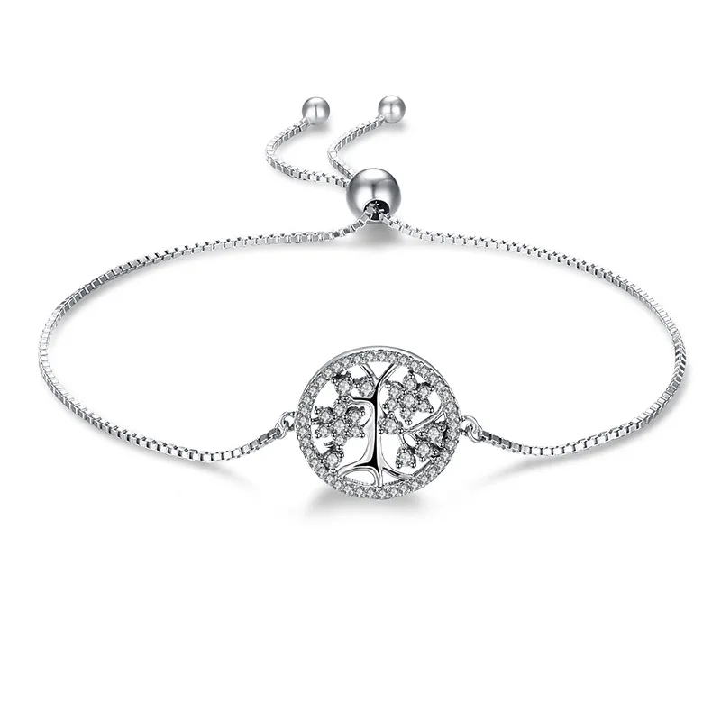 

Dylam Trendy Bracelets For Ladies with shiny Zircon Adjustable Silver 925 Tree Of Life Family Tree Thin Bracelet