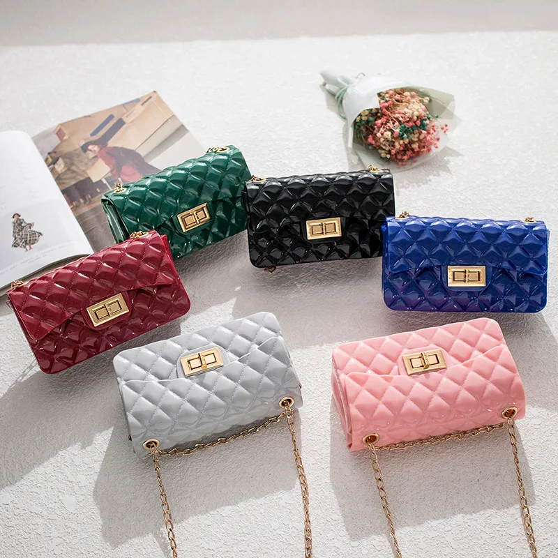 

classic korean square small jelly hand bags ladies mini corss body clutch purse women handbag gold chain sling bags for girls
