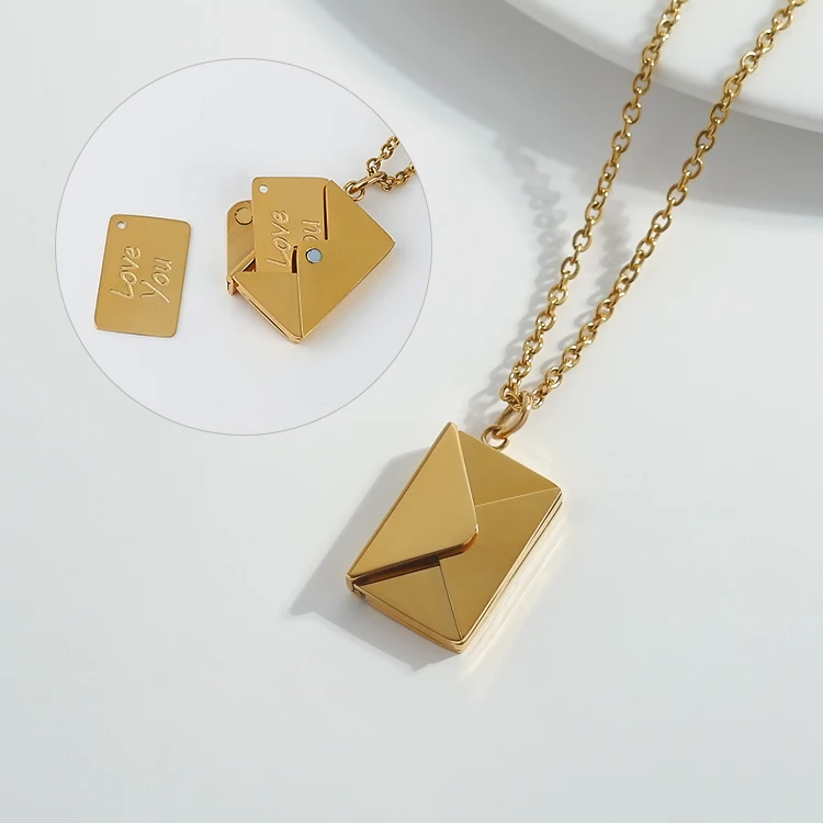 

customize card removable 18k plated gold stainless steel envelope necklace pendant necklace, Gold plated