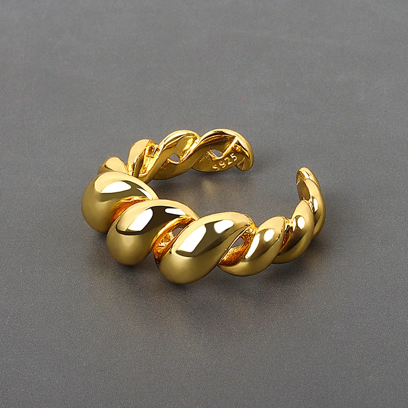 

Hot Sale Luxury 14K Glod Plated Croissant Open Resizable Rings For Women