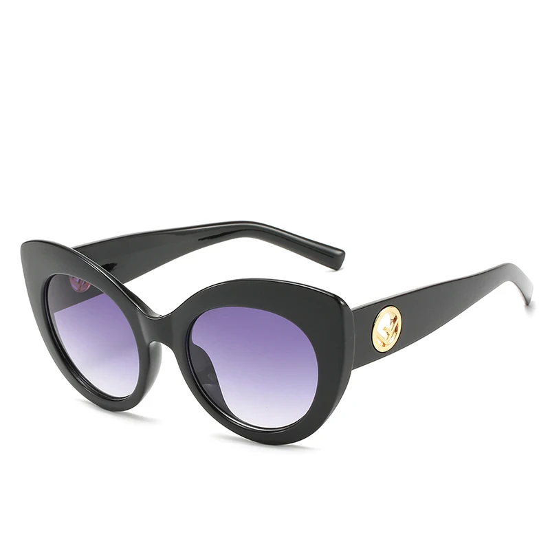 

2019 Fashion Women Cat Eye Sunglasses Round Lens Italy Brand Design Eyewear Oculos Metal F Letter Decoration
