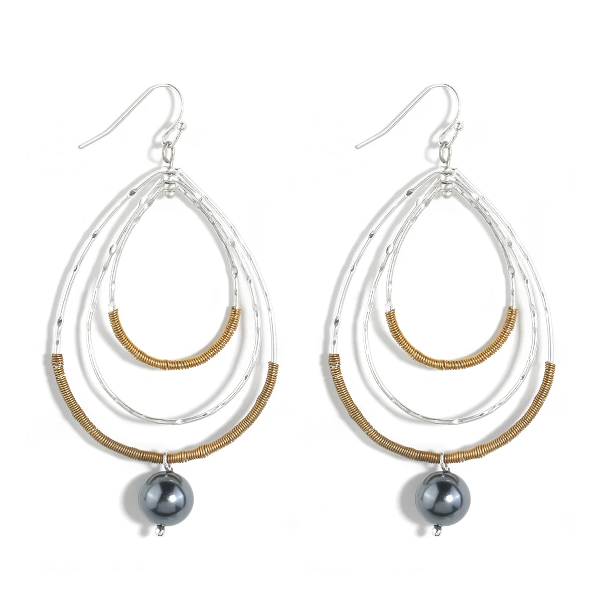 

2023 Newest Design 3 Layers Silver Plated Wire Twisted Earrings Hawaiian Black Pearl Water Drop Dangle Earrings For Women