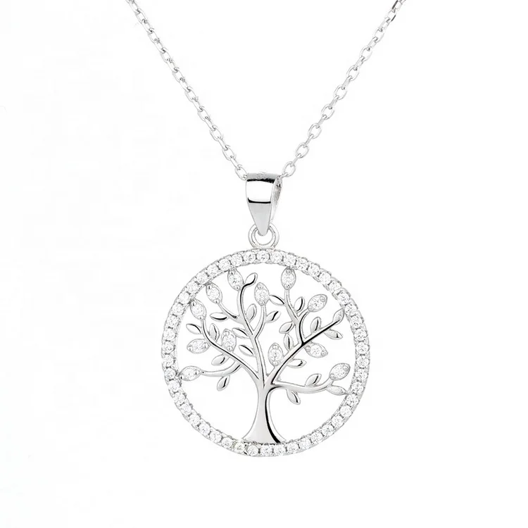 

Wholesale Jewelry 925 Sterling Silver CZ Round Shape Tree of Life Necklace